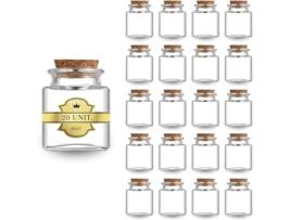 20 Frascos de Vidro Quadrados 40 Ml com Tampa de Cortiça: Perfeito para Especiarias Compotas Casamento ESPÍRITO REBELDE