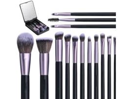 Conjunto de Pincéis de Maquiagem para Viagem Base Pó Corretivos Sombras Conjunto de Maquiagem com Luz Led Espelho 14 Peças Mini BISBISOUS