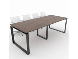 Mesa de Reunião de Casa e de Escritório. Estrutura Metálica Fechada Cor Preto Tampo de Mesa em Melamina Nogueira 240X100. Fabricada em Espanha. OFICIT