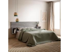 Cama com Cabeceira SKRAUT HOME Melamina Cinzento (214x70x3cm)