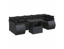 Conjunto 8 sofás de jardim com almofadões VIDAXL vime PE preto