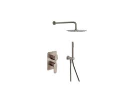 Conjunto de Torneira de Duche Monocomando Embutida de 2 Vias Níquel Escovado com Sistema S2 de Economia de Água com Acessórios Redondos RAMON SOLER