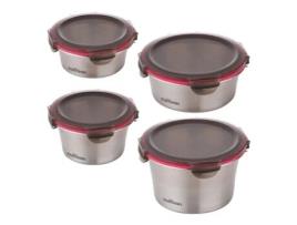 Lote de 4 recipientes redondos de 0,3L, 0,4L, 0,6L e 0,9L em aço inoxidável para micro-ondas CUITISAN