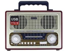 Rádio estéreo com leitor USB Bluetooth e cartões de memória Sd/Tf Design retrô cor de madeira 27 x 19 x 12,5 cm KEM