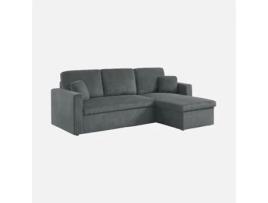 Sofá-Cama de Canto de Veludo Cotelê Grande de 3 Lugares Cinza Escuro SWEEEK