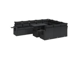 Conjunto 11 sofás de jardim c/ almofadões VIDAXL vime PE preto