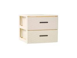Gaveta de armazenamento de plástico RATTAN | Efeito vime | Torre de arrumação multiusos bege com 2 gavetas