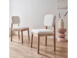 Cadeiras Estofadas de Madeira Hevea e Boucle Set de 2 Branco SWEEEK