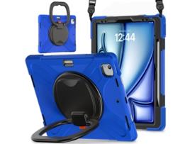  - Capa ZRUXE para Ipad Air 13 2024 Silicone Híbrido Pc Tablet Case com Suporte e Alça de Ombro Azul