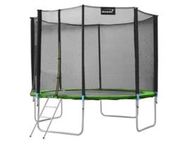 Trampolim Ø366 Cm com Rede de Segurança Escada e Postes Almofadados Verde Até 150Kg HAUKI