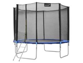 Trampolim Ø366 Cm com Rede de Segurança Escada e Postes Almofadados Azul Até 150Kg HAUKI
