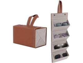 Organizador de Óculos com 4 Bolsos Estojo de Viagem Dobrável Organizador de Óculos Expositor com Suporte para Vários Óculos Castanho TRANTECH