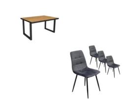 Conjunto Móveis Mesa de Sala de Jantar 140 Oak e Preta Industrial Mesa Jantar Conjunto de 4 Cadeiras de Jantar Cadeira Estofada DUERMETE ONLINE