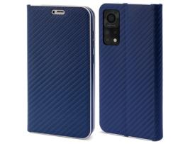 Capa Carteira MOOZY para Xiaomi Mi 10T 5G e Mi 10T Pro 5G Carbono Azul Escuro – Proteção de Borda Metálica Fecho Magnético Capa Flip com Suporte