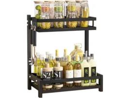 Prateleira de temperos, balcão de cozinha, frascos de condimentos, suporte, organizador de prateleira, preto, 2 camadas, COSHANO
