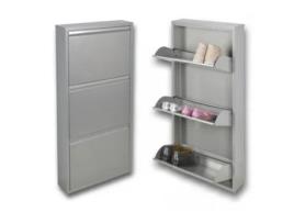 Sapateira Slim com 3 Portas Cinza Original 15X50X104 Cm 6/9 Pares de Metal STARMART ITALY