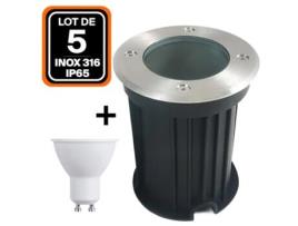 5 Focos Redondos de Embutir para Chão Exterior Ip65 Gu10 Lâmpada 5W Branco Frio 6000K EUROPALAMP