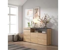 Cómoda Dormitório SKRAUT HOME Madeira de Carvalho Melamina Castanho (157x35x75)
