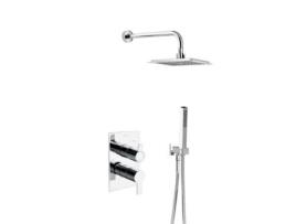 Conjunto de Torneira Monocomando Embutida 2 Vias Quadrada Cromada Sistema S2 de Economia de Água com Acessórios Quadrados Série Blautherm RAMON SOLER