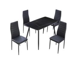 Mesa em Vidro Temperado 120Cm + 4 Cadeiras em Couro Sintético. Sala de Jantar Ou Cozinha Preto SALDOSYSTOCKS