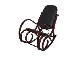 Cadeira de Balanço Rocking Chair Aspeto Retro em Madeira Maciça Cor de Nogal e Couro Patchwork Preto Fab04010 MOBIKASA