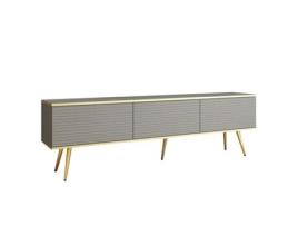 Móvel Tv de Ripas Cinza com Pés Dourados D: L: 175 Cm A: 30Cm D: 32 Cm 3XELIVING
