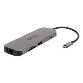 Dcu Tecnologic Hub Usb C To Hdmi + 3 Usb 3.0 + Rj45 + Card Reader + Pd + Jack 3.5mm One Size Silver