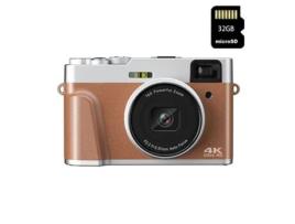 Máquinas Fotográficas Compactas VIGA EUROPE Dc202L 4K 48Mp com Foco Automático Zoom 16X 2 8 Polegadas Tela 32Gb- Marrom