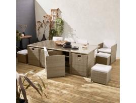 Conjunto de Mobiliário de Jardim SWEEEK Vabo (8 a 12 Lugares - Bege - Mesa Embutida)