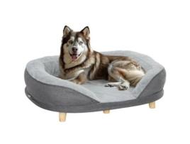 Sofá para Animais de Estimação Poliéster PAWHUT  MDF  Espuma e Madeira Pinho cor Cinza 90x78x25 cm