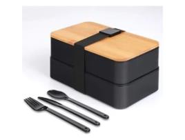 Caixa de Almoço Japonesa com Compartimentos Inclui 3 Utensílios Tampa em Bambu Ideal para Escola e Trabalho para Crianças e Adultos MEOIRUERY