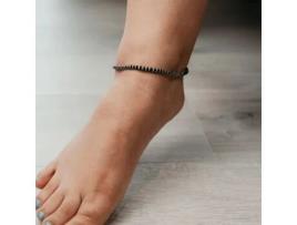 Pulseira de Tornozelo THE COLOURFUL AURA Sterling Silver Black Bead Chain Summer Indie Silver Indian Payal Emo