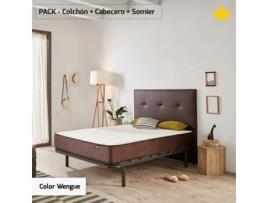 Pack Colchão e Cabeceira Estofada e Base de Cama DESCANSIN Silencioso e de Fácil Montagem (135 x 200 cm - Wengé)