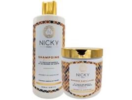 Conjunto de shampoo e máscara frizzy NICKY PARIS com óleo de marula