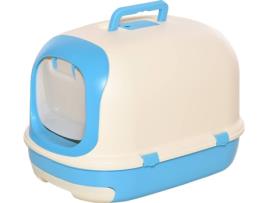Caixa de Areia para Gatos PAWHUT D31-020BU Bege e Azul (63x43x43 cm)