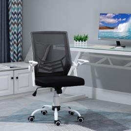 Vinsetto Cadeira de Escritório Ergonômica Giratória com Altura Ajustável Apoio para os Braços Dobrável Suporte Lombar e Encosto Transpirável 62,5x55x94-104cm Preto