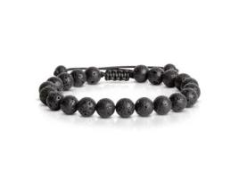 Pulseira Ajustável em Contas de Pedra Lava 8 Mm Pedras Preciosas Naturais Tamanho de 17 a 25 Cm para Homem e Mulher FOLKI