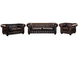Conjunto Sofá e Poltrona Fixo Brenton LINEA SOFA (Castanho Chocolate - Pele - 201x96x73 cm)