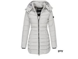 Casaco Acolchoado Espesso e Quente Feminino com Capuz Removível Casaco Longo e Quente de Inverno-Cinza