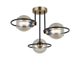 Candeeiro de Teto Sassari In Metal Vidro Ouro Preto 44 X 44 X 34 Cm EPIKASA