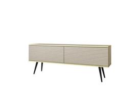 Móvel Tv com Ripas na Cor Bege com Pés Pretos Profundidade: L : 135 Cm Altura: 30 Cm Profundidade: 32 Cm 3XELIVING