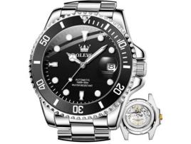 Relógio Mecânico Automático Masculino VEANXIN em Aço Inoxidável Sem Bateriaprata Preto