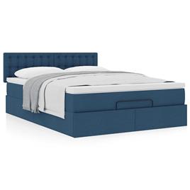 vidaXL Estrutura de cama otomana com colchão tecido azul 140x200cm