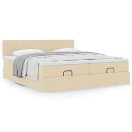 vidaXL Estrutura de cama otomana com colchões tecido creme 160x200cm