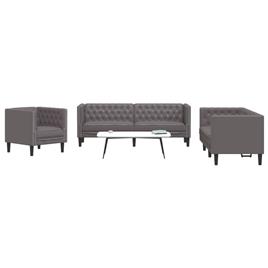 vidaXL 3 pcs conjunto de sofás chesterfield couro artificial cinzento