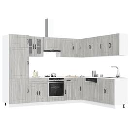 vidaXL 14 peças armário de cozinha conjunto Kalmar cinza sonoma