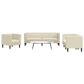 vidaXL 3 pcs conjunto de sofás chesterfield couro artificial creme