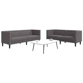 vidaXL 2 pcs conjunto de sofás chesterfield couro artificial cinzento