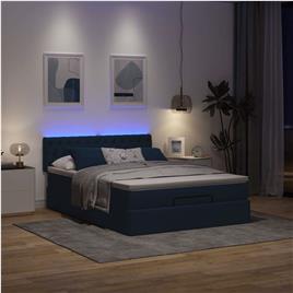 vidaXL Estrutura de cama otomana com colchão tecido azul 140x200cm