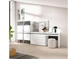 Sapateira 297X145X35 Cm para Quarto Dormitório Cómoda Tiras Deco. Madeira Toucador Branco SKRAUT HOME